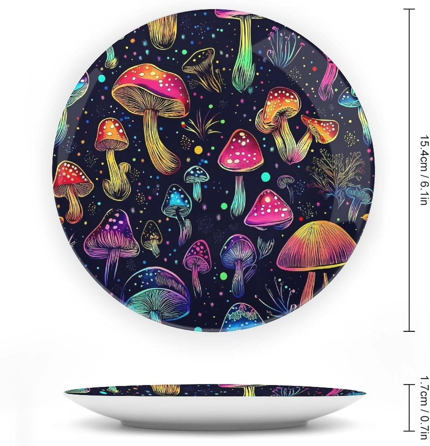 Trippy Magic Mushroom Bone China Decorative Plate with Stand Home Dessert Plates Gift for Men Women 6inch