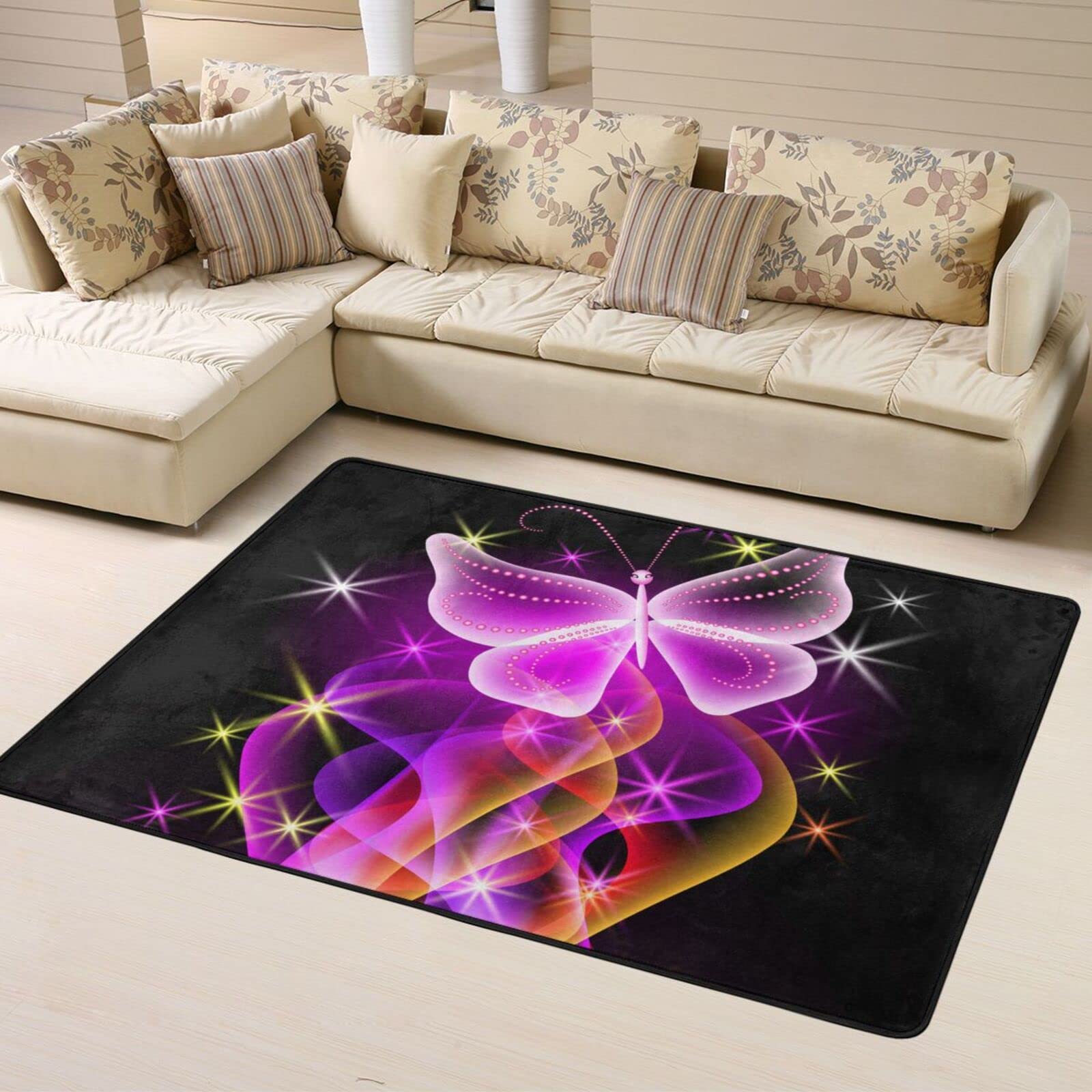 Tapis antidérapant papillon rose en peluche isolant et sécurisé pour chambre