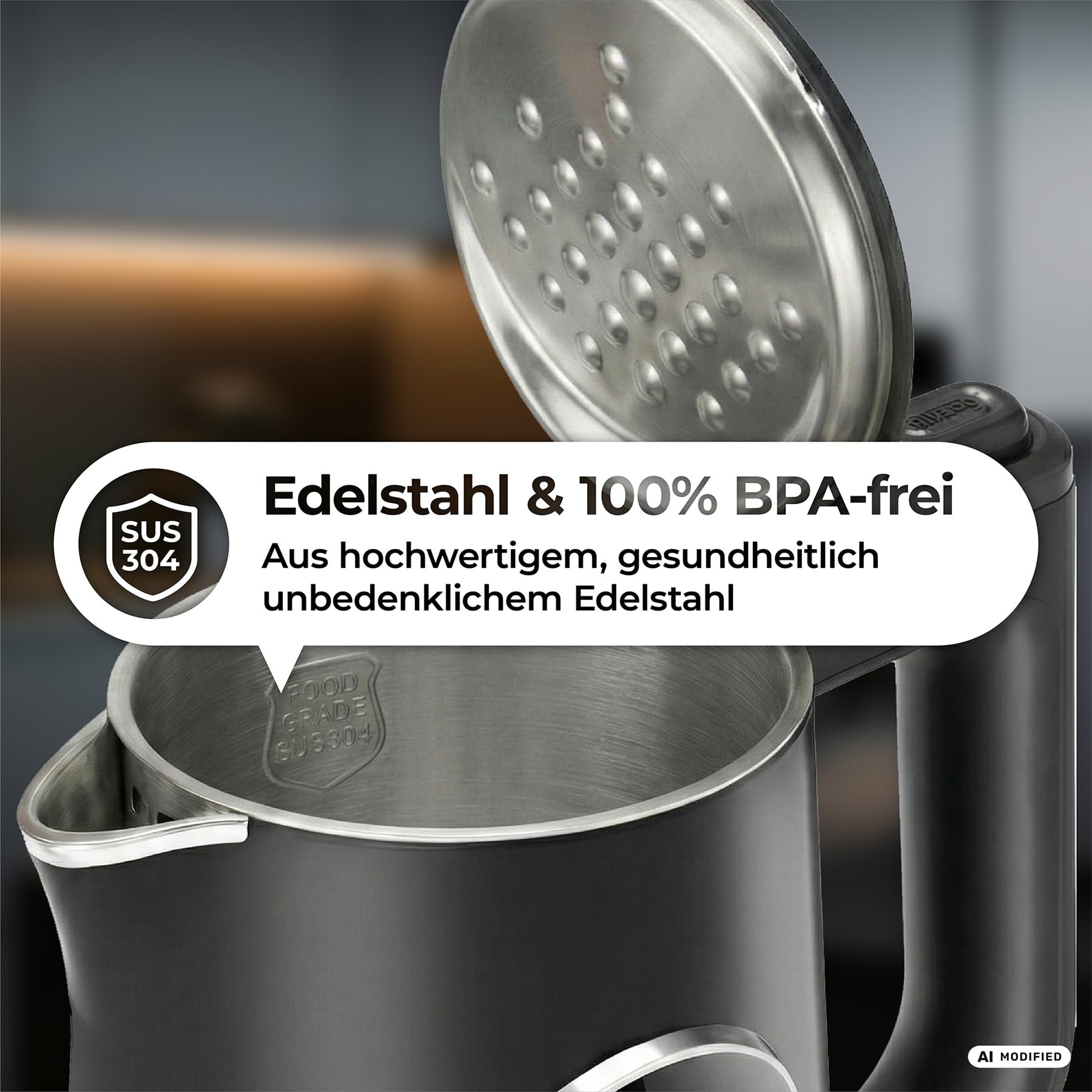 aeco AQA ELITE elektrischer Wasserkocher Edelstahl schwarz-matt mit Temperatureinstellung Tee-Kocher Teebereiter electric kettle tea-maker | 1,5 Liter, 2200 Watt, BPA-frei, Kalk-Filter, Cool-Touch