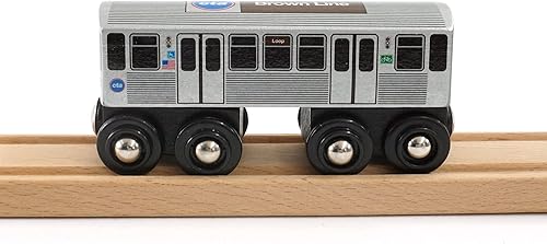 Vista 2 de Munipals Chicago Transit Authority Wood Railway Brown Line– Tren de juguete de madera probado y seguro para niños