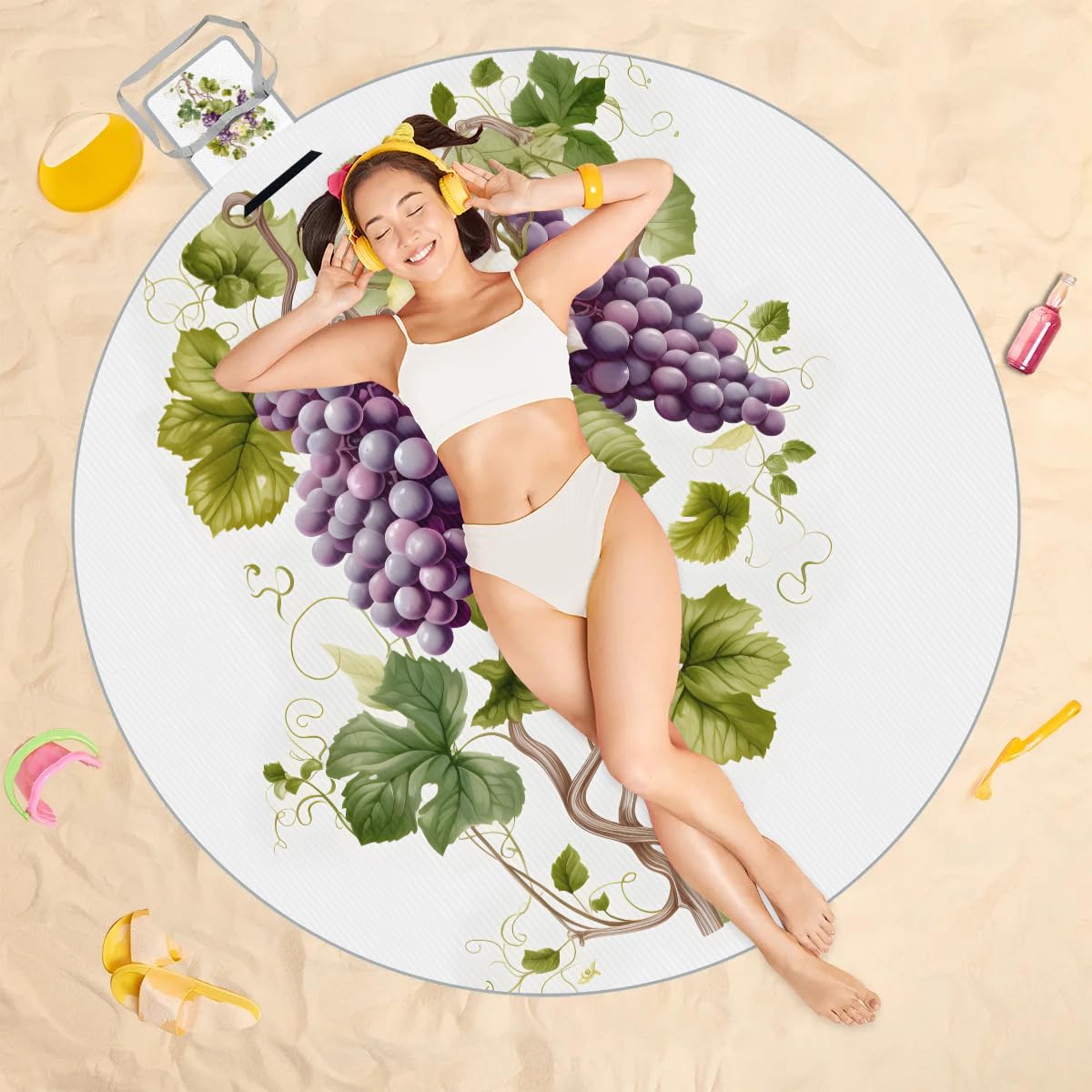 Manta de picnic con diseño de árbol de uva, impermeable, plegable, para interiores y exteriores, para playa, camping, parque, reuniones familiares