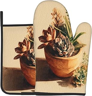 Succulent in A Terracotta Pot Oven Mitts and Pot Holders Sets,Heat Resistant Potholder Kitchen Decor for Cooking Baking BBQ, Oven Glove Set