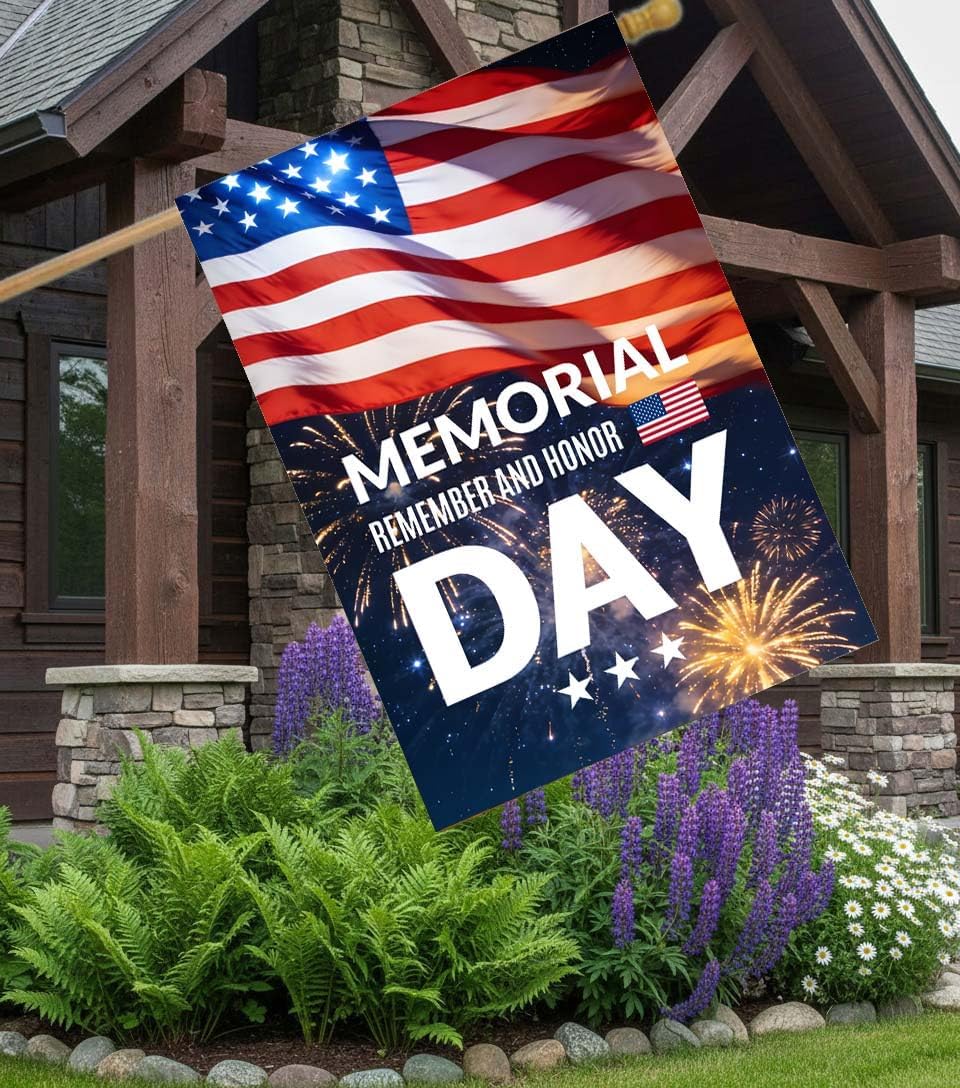 USA Patriotic American Flag Memorial 4th of July Day Remember Honor House Flag 28 x 40 Inch, Double Sided Large Garden Yard Welcome Flags Banners for Home Lawn Patio Outdoor Decor