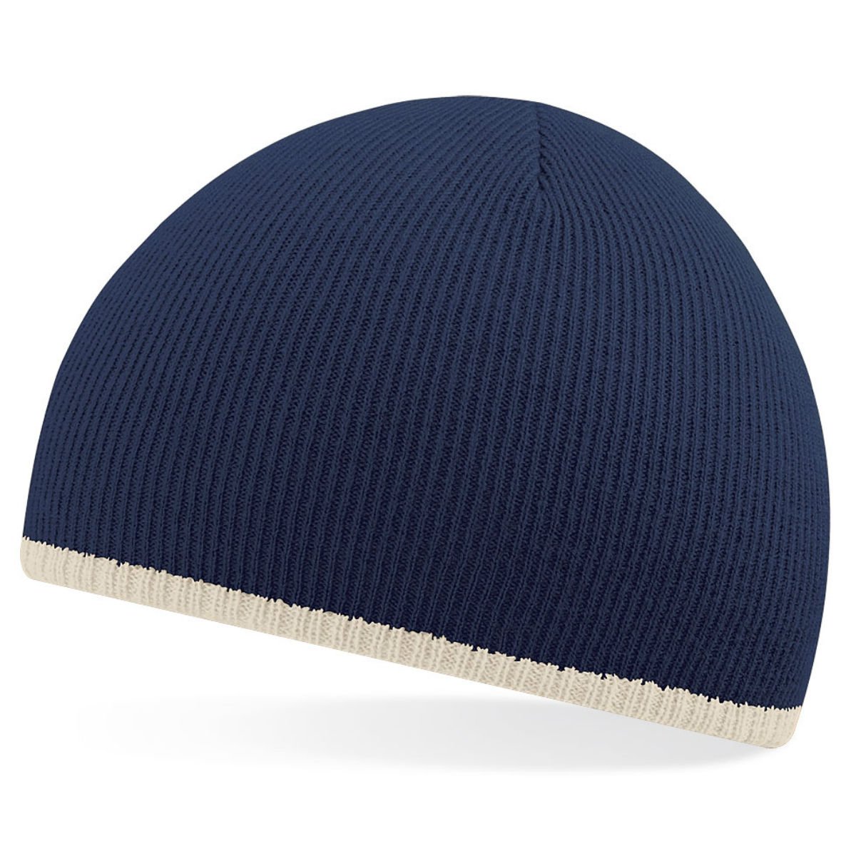 Beechfield 2 tone beanie knitted hat in Navy / stone