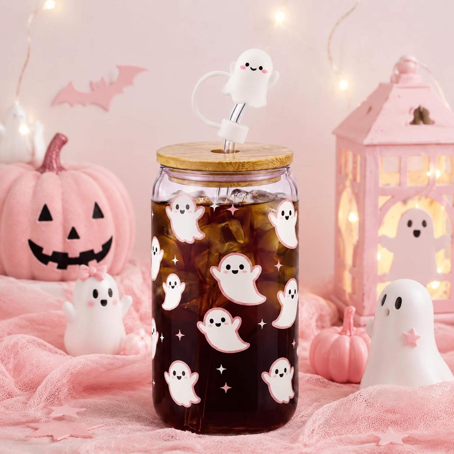 Zopeal 10 Pcs Halloween Boo Gift Basket Set for Women Girls, Pink Ghost