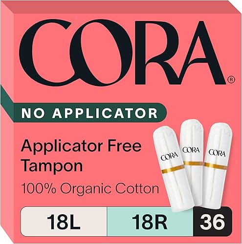 Cora Tampones orgánicos, sin aplicador, 100% algodón orgánico, ultraabsorbentes, sin perfume, natural, no tóxico, sin aplicador, ecológico (36