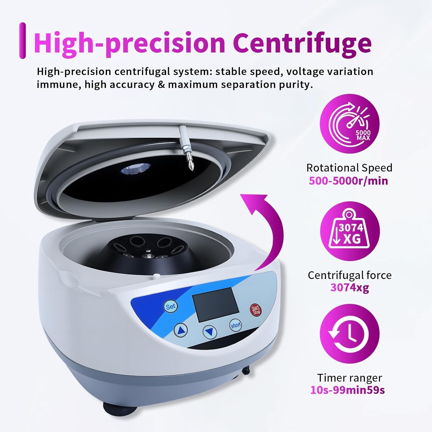 Centrífuga de Laboratorio 10ml/15ml x 6, 500-5000r/min (Max 3074xg RCF), Lab Benchtop Centrifuge Machine Timer 10s-99min, Low Noise ≤ 60dB for Scientific Research, Biological Labs & Colleges