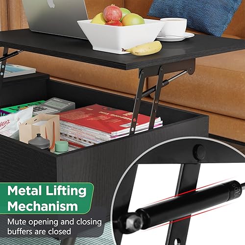 Miniatura 6 de PayLessHere Mesa auxiliar elevable con almacenamiento ajustable y compartimento oculto, mesa de centro pequeña de madera para el hogar, sala de