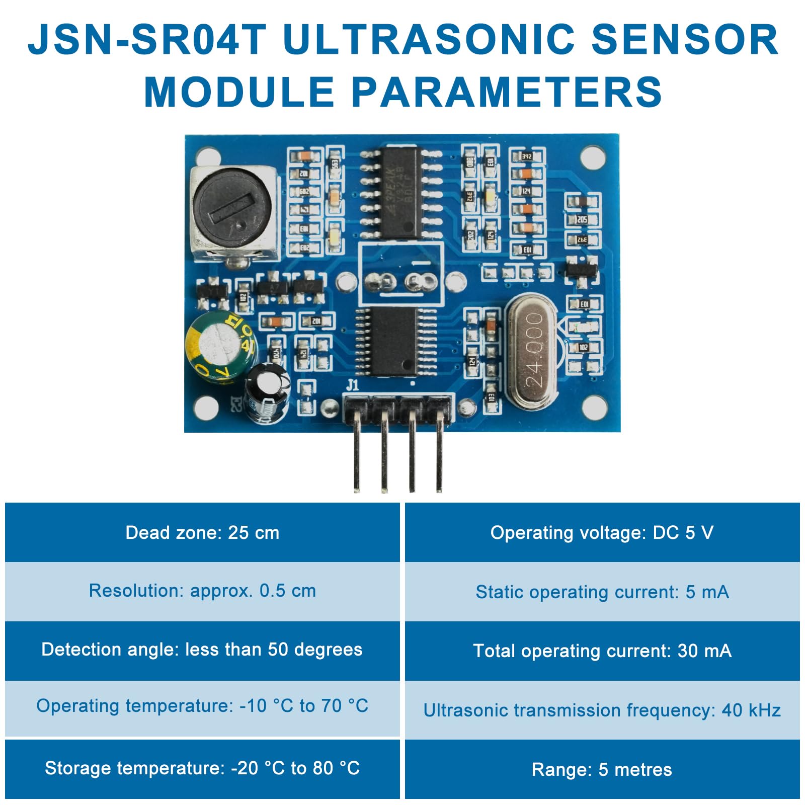 JSN-SR04T Lot de 3 modules de capteur à ultrasons intégrés, module de mesure à ultrasons, capteur de stationnement, module de capteur à ultrasons applicable pour éviter les obstacles, contrôle