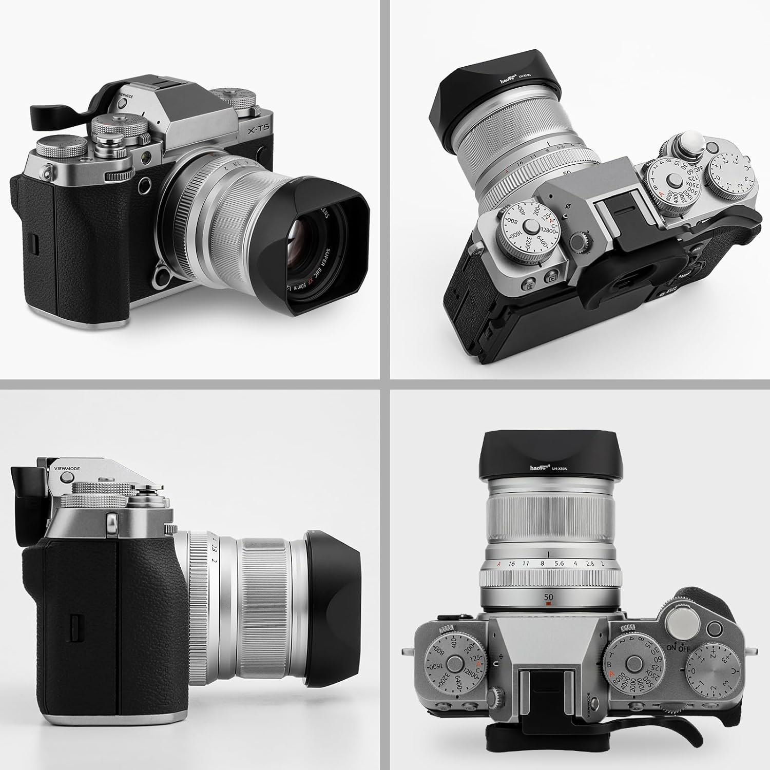 Haoge LH-X50N Bayonet Square Metal Lens Hood for Fujifilm Fuji Fujinon XF 50mm F2 R WR Lens with Metal Cap Kit on X-Pro3 X-T4 X-S10 Camera
