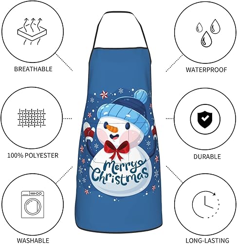 Miniatura 8 de Delantal de cocina de nieve de Navidad para delantales impermeables de cocina, barbacoa y babero Pubnico para chefes, mujeres y hombres