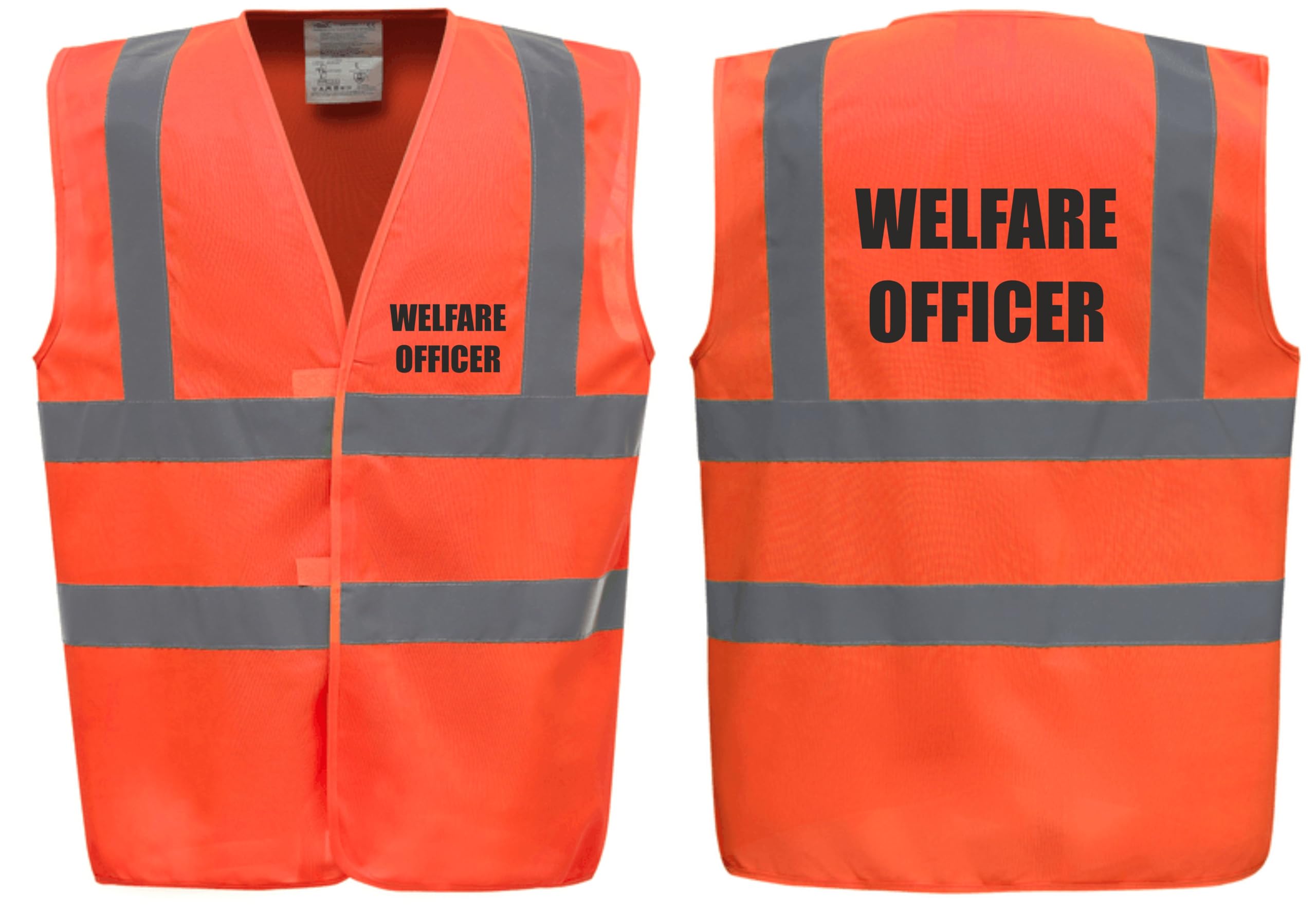 Brook Hi Vis Premium Safety Vest – Welfare Officer Printed Front & Back, High Visibility Waistcoat in 14 Vibrant Colours. (UK, Alpha, S, Regular, Regular, Standard, Orange)