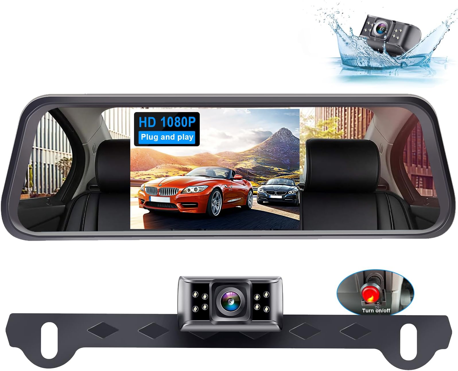 LeeKooLuu LK1 HD 720P Backup Camera with 4.3' Mirror Monitor Kit for Cars,Vans,Trucks,Campers Hitch Rear View Camera Single Power System IP 69 Waterproof License Plate Camera DIY Backup Guide Lines