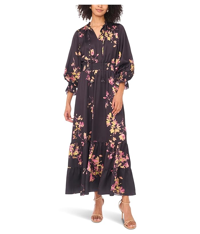 Vince Camuto Womens Ruffle Strap V Neck Maxi Dress Black