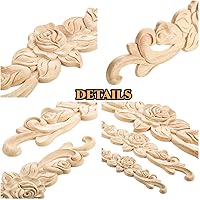 Vista 3 de MUXSAM 4 piezas de apliques decorativos tallados en madera de rosa, sin pintar, calcomanía larga sin pintar para puerta, pared, techo, armario