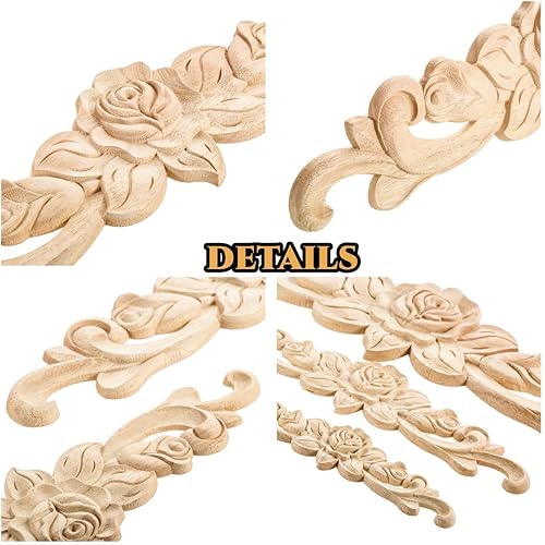 Miniatura 3 de MUXSAM Paquete de 4 calcomanías largas de madera tallada onlay, sin pintar, para muebles, pared, techo, puerta, gabinete, cama, decoración del