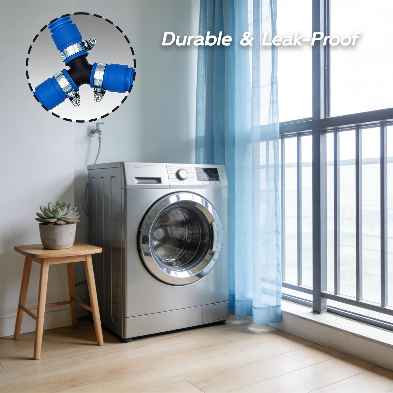 Distribuidor en Y de 2 vías modelo para Mangueras de Desagüe, Y Adaptor Desagüe para Lavadora y Lavavajillas, resistente hasta 120°C, incluye 3 abrazaderas de sujeción seguras — view 6