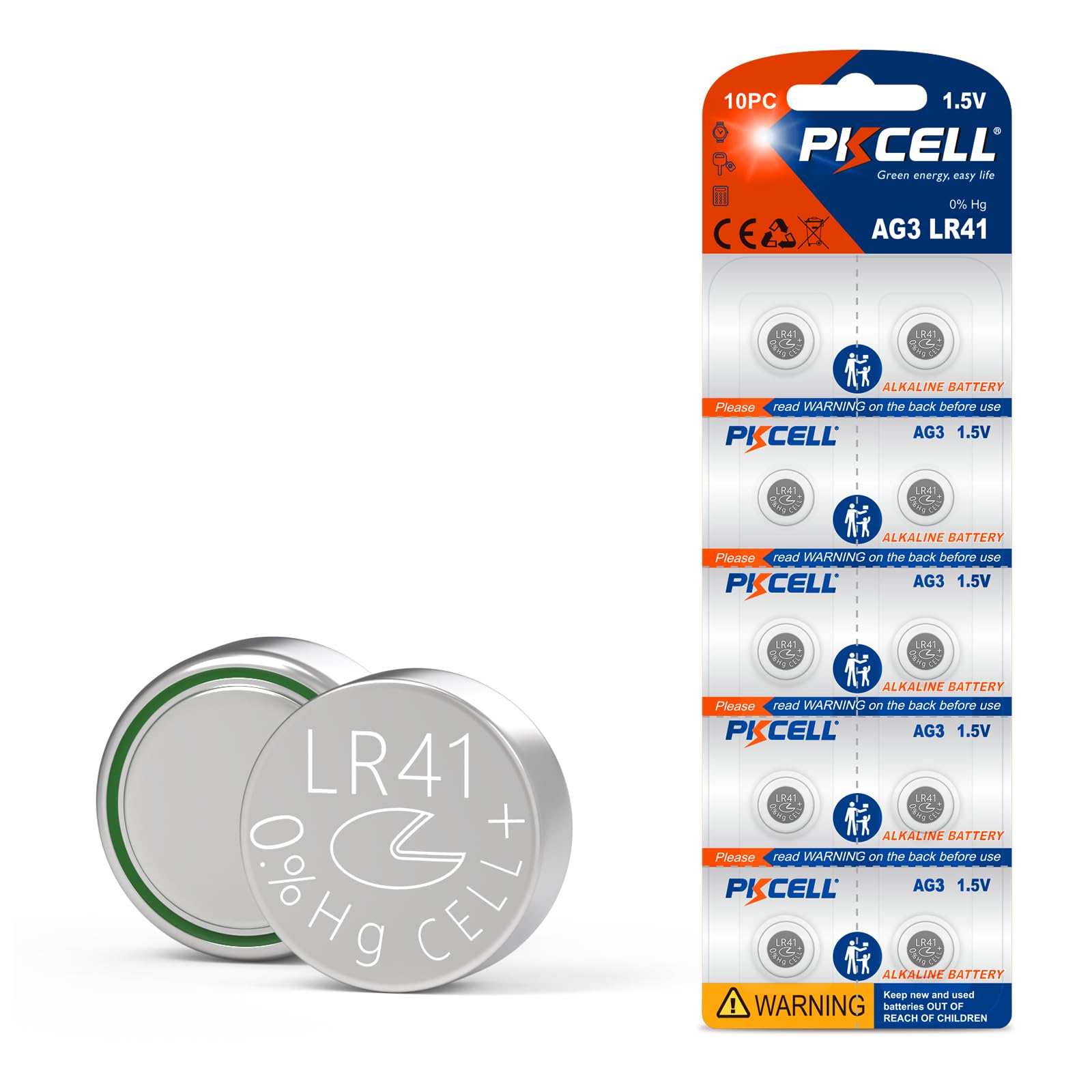 PKCELL LR41 Button Batteries 10 Count AG3 392 384 192 Alkaline Battery 1.5Volt Button Coin Cell Battery
