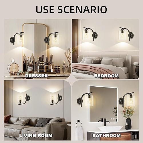 Miniatura 6 de CANMEIJIA Aplique de pared con 2 luces, accesorio moderno de iluminación de pared, luces de tocador de baño con lámpara de pared mate negra