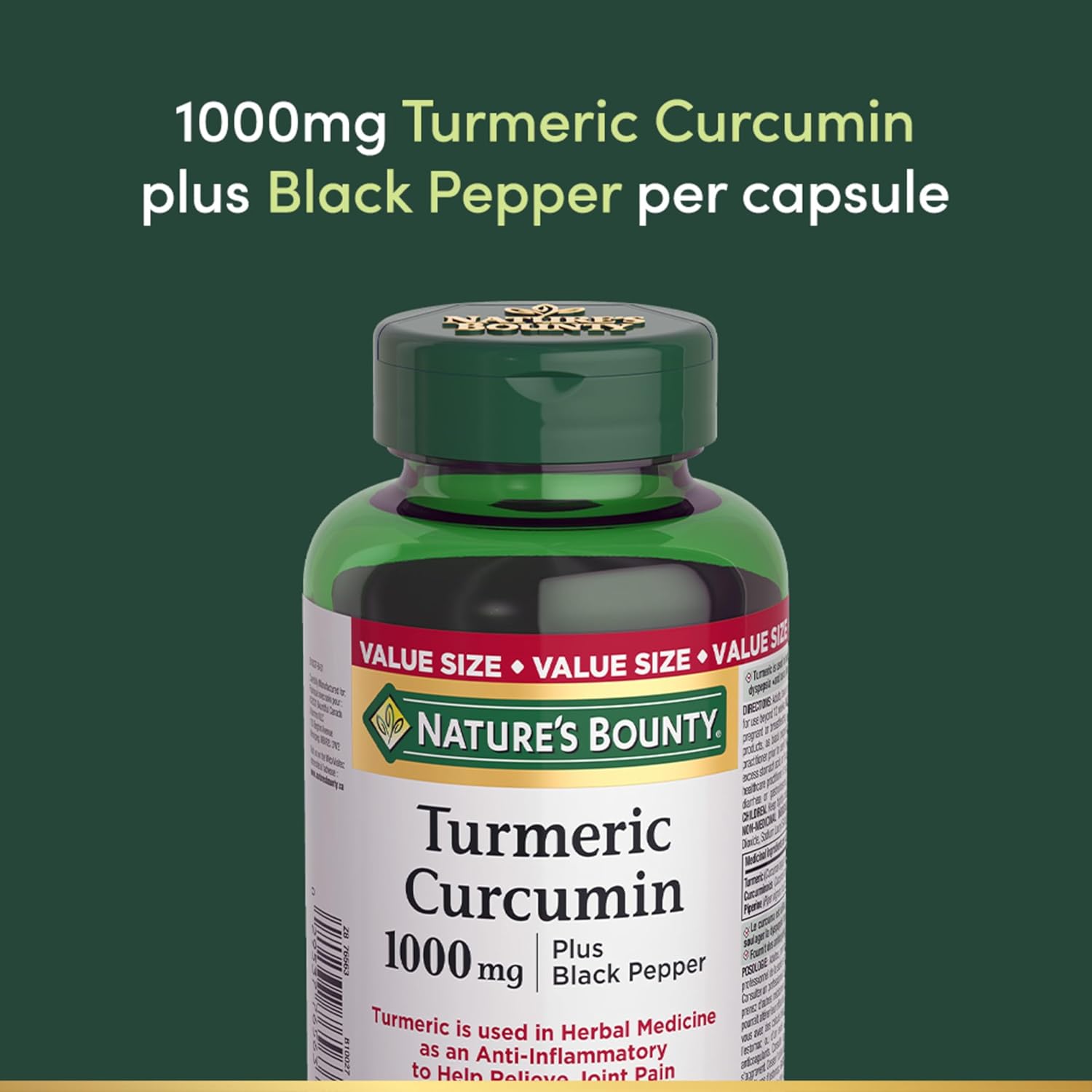 Nature's Bounty Turmeric Curcumin 1000mg Plus Black Pepper, 90 Capsules