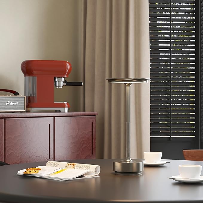 JONEMO 2 Pack Cordless Table Lamp, LED Rechargeable Table Light with 3 Temp Settings, Stepless Dimming, 5000mAh Battery, USB-C, Memory, Aluminum Alloy, for Home, Patio, Restaurant, Outdoor. Silver photo 6