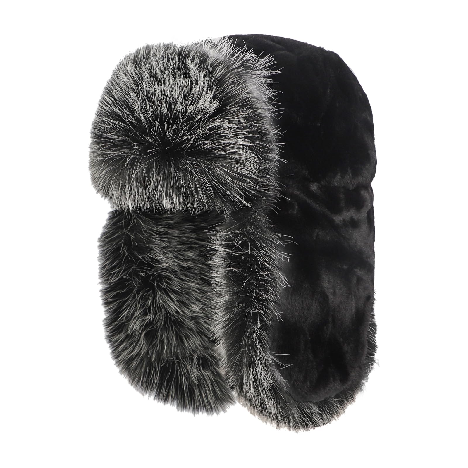 Mens Trapper Hat Black Russian Ushanka Hat Faux Fur Trapper Hats with Chin Strap Long Earflap Hats for Women Thermal Ski Cap Beanie Winter Costume for Travel Outdoor Skating Driving Cycling Hunting