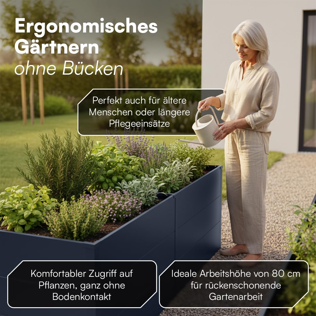 STEELSØN Icarus Hochbeet Metall – Pflanzenbeet 200x75x80 cm – Gemüsebeet Anthrazit – Beet für Garten & Balkon – Pflanzenkübel mit offener Bodenstruktur – Wetterfestes Gartenbeet – Kräuterbeet