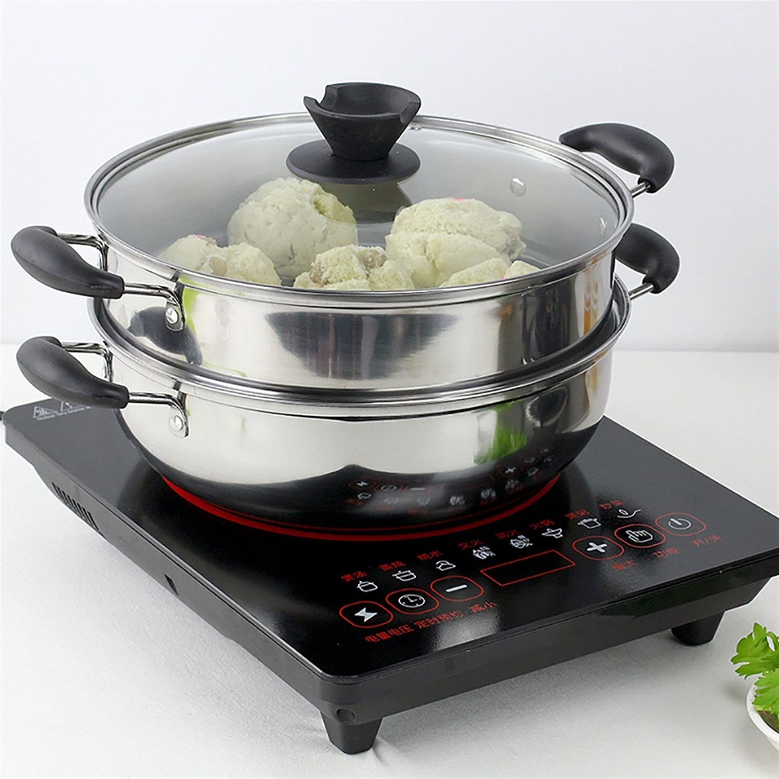 Olla arrocera de Acero inoxidable de Doble capa para cocina de Gas o de inducción (28/30/32 cm) (32 cm)