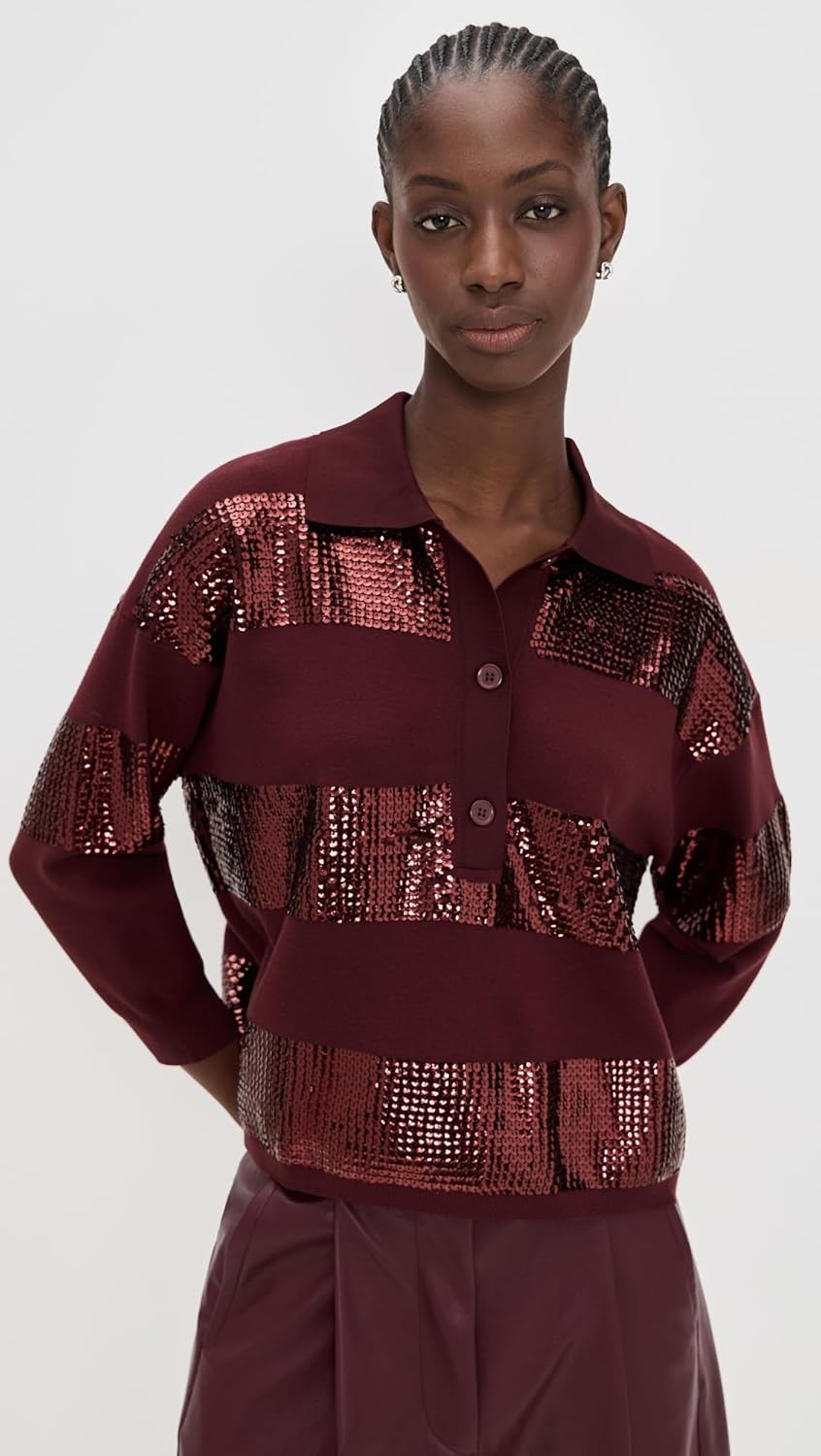 Essentiel Antwerp Women's Illuminati Striped Sequin Polo - Image 2