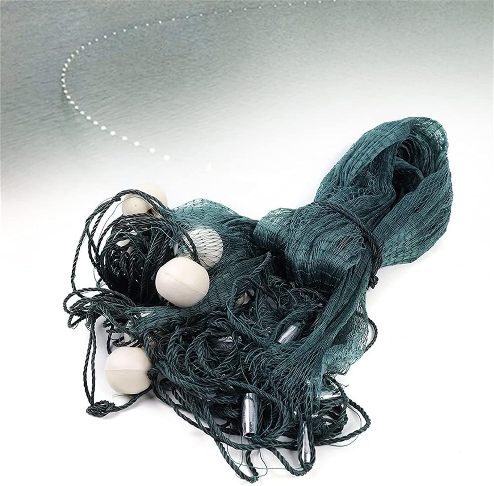 Fischernetz 3x20m Zugnetz mit Schwimmer & Gewichten, 1,5cm Engmaschiges Schleppnetz für Köderfische Elritzen, Handgeknüpftes PE-Gewebe, Wadennetz für Fluss, See & Strand