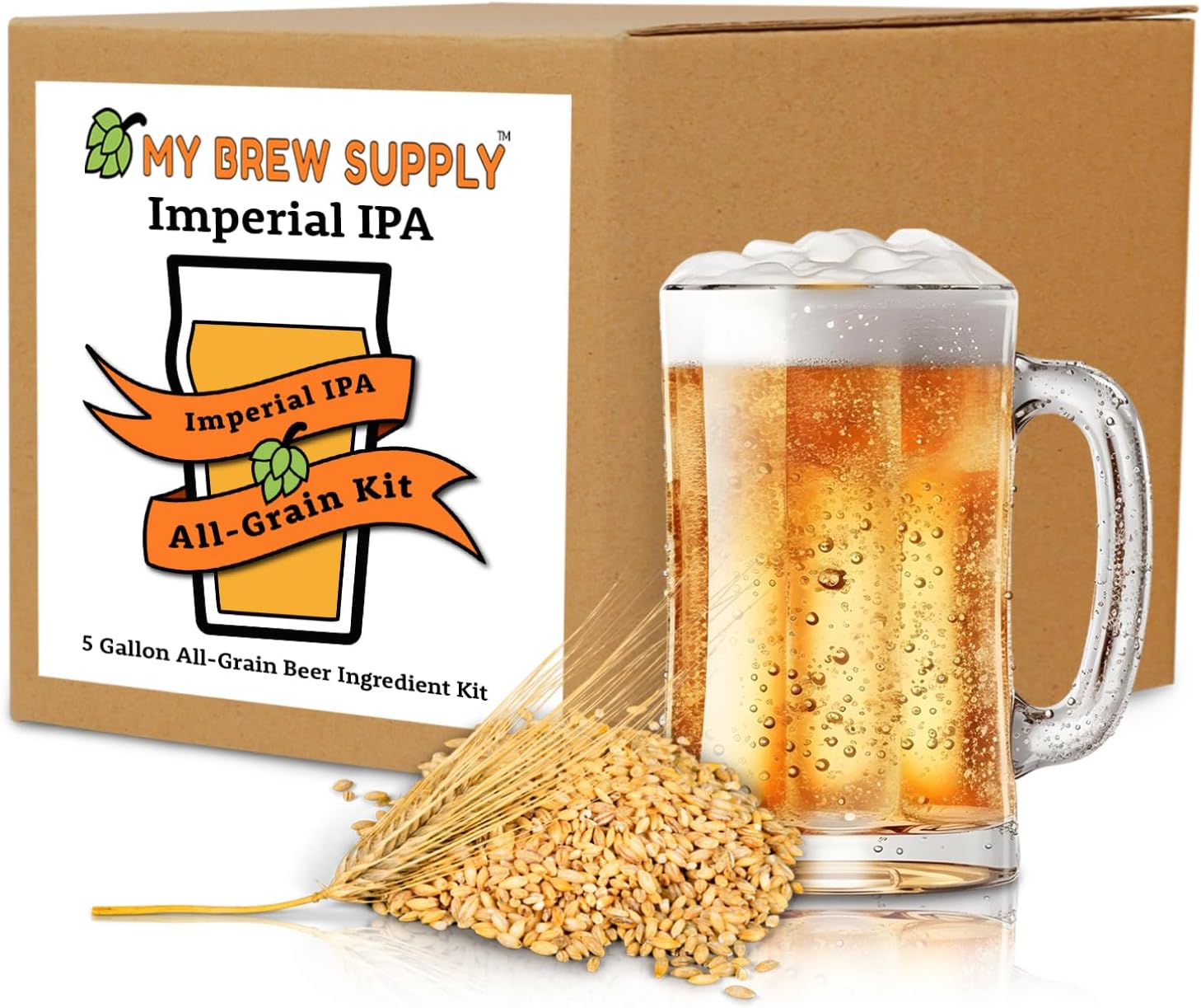 My Brew Supply Imperial IPA Brewing Kit | Maris Otter & Pale Ale Malt | Belgian Light Candi Sugar | Biscuit & Munich Medium Grain | Centennial Pellet Hops | Nottingham Ale Yeast | 5 Gallon Yield | All Grain Kit