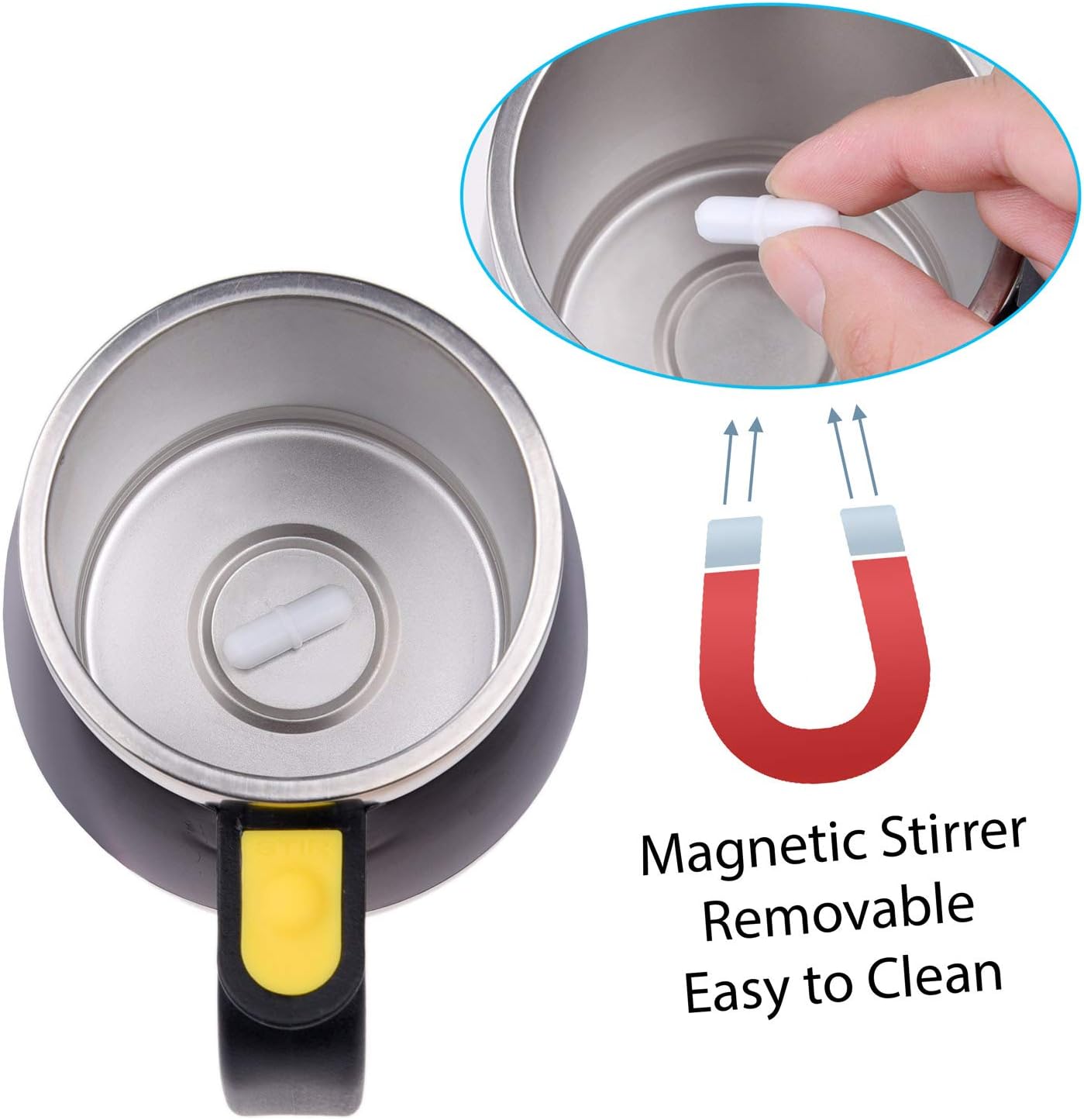 Self stirring coffee mug - Automatic mixing stainless steel cup - To stir your coffee, tea, hot chocolate, milk, protein shake, bouillon, etc. - Ideal for office, school, gym, home - 400 ml / 13.5 oz image 3