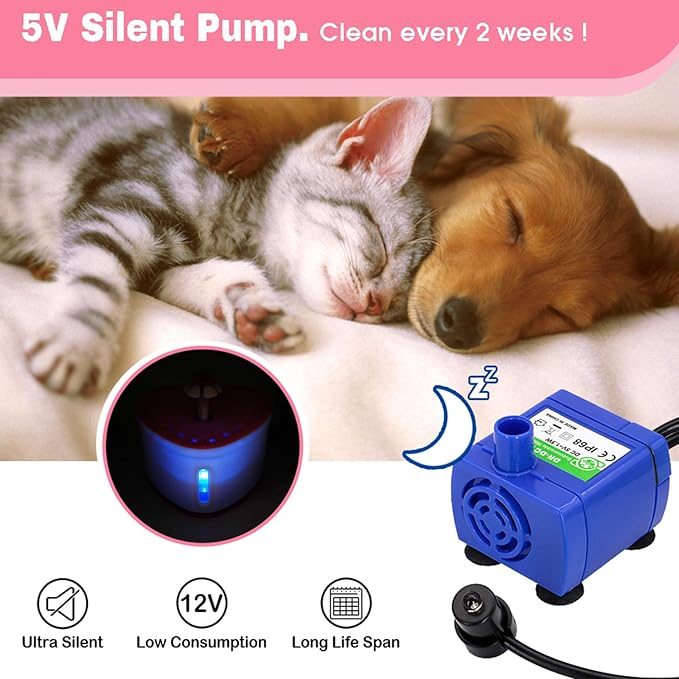 Fuente de agua para gatos 2L, dispensador automático, bomba silenciosa, 4 filtros miniatura 5