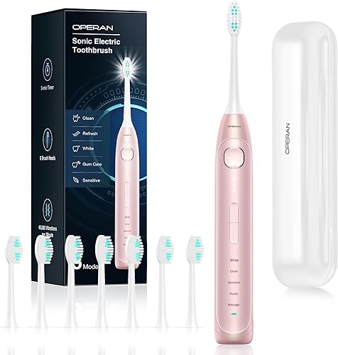 Miniatura 8 de Operan Cepillo de dientes eléctrico recargable con 6 cabezales de cepillo, cepillo de dientes eléctrico para adultos con 5 modos e impermeable IPX7,