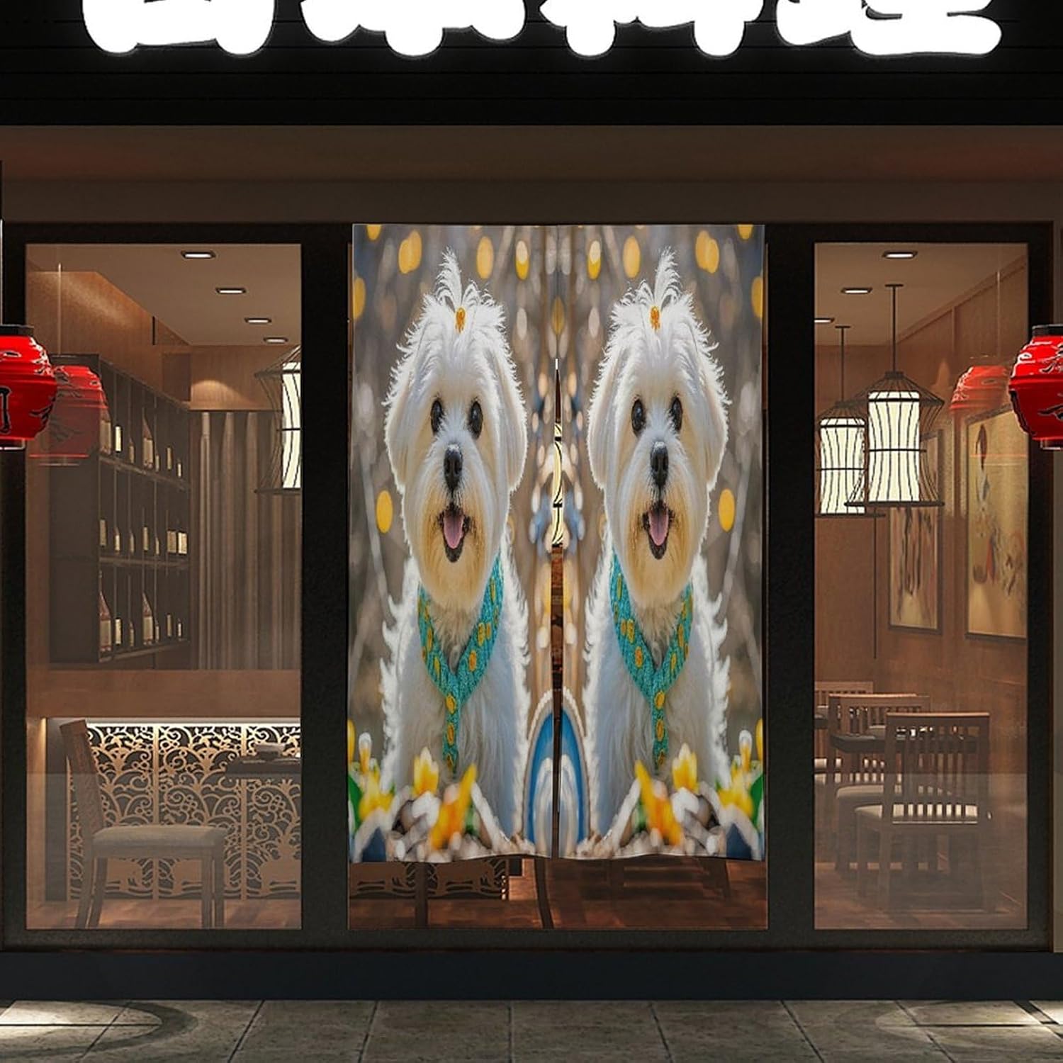 Lovely Maltese Dog Door Curtain Printed Doorway Noren Japanese Style Doorway Room Divider Curtains for Privacy Partition Divider Kitchen Home Decorations Wall Hanging