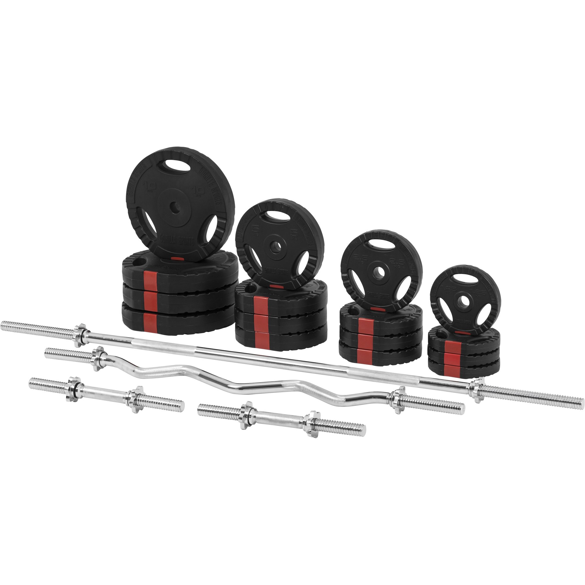 GORILLA SPORTS® Set De Barres D’Haltère – Avec Disques De Poids 100kg O 30mm Fermoirs En Forme Detoile Curl Sz 120cm 2 Halteres Courts Barre Longue Gym Fitness Musculation Halterophili