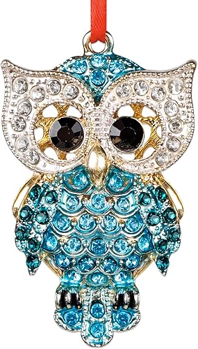Miniatura 1 de WaaHome Adornos de Navidad de búho verde azulado, adornos de recuerdo de búho de metal para decoraciones de árbol de Navidad, decoración de búho,