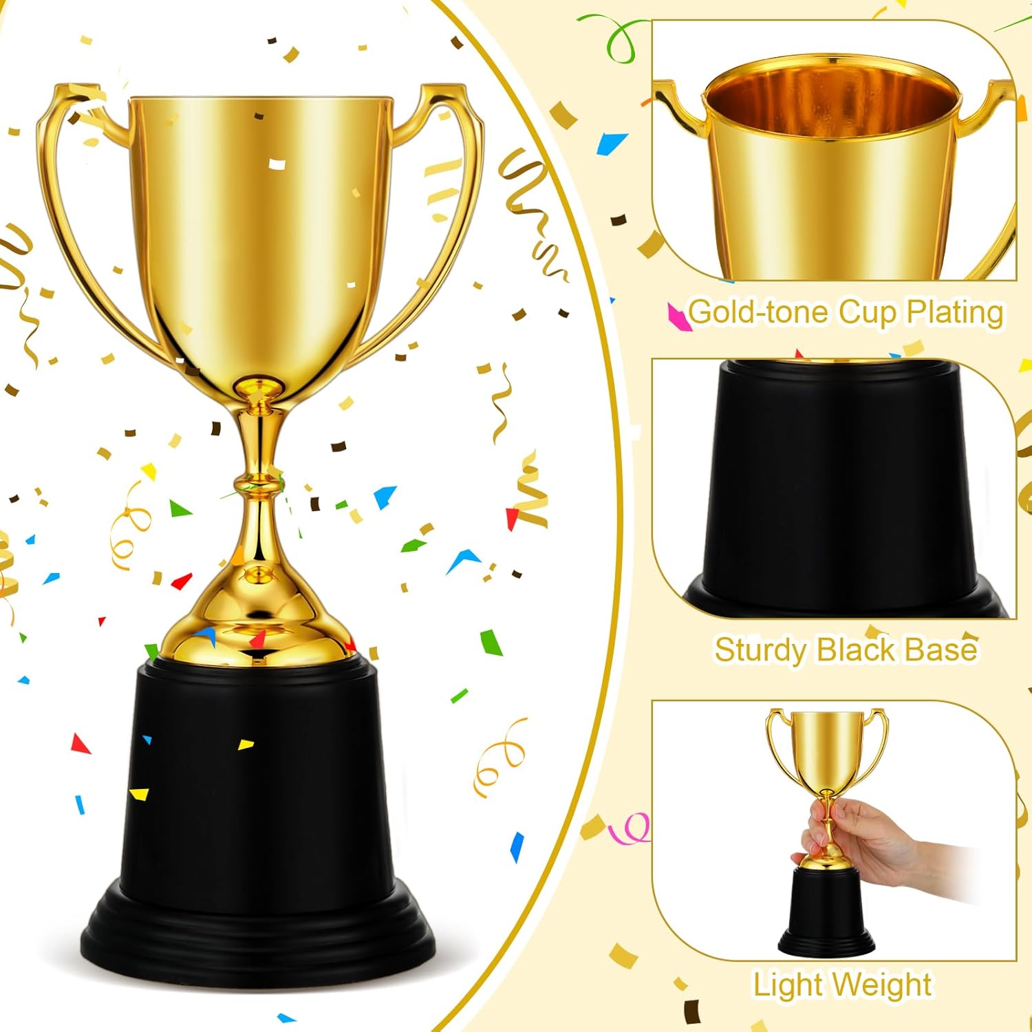 Ecation 12 Pcs 9 Inch Gold Plastic Trophies, Large Award Gold Award Trophy Cup, Classroom School Rewards Sports Tournament Participation Trophy, Trophies for Party Favors Props Rewards Winning Prizes