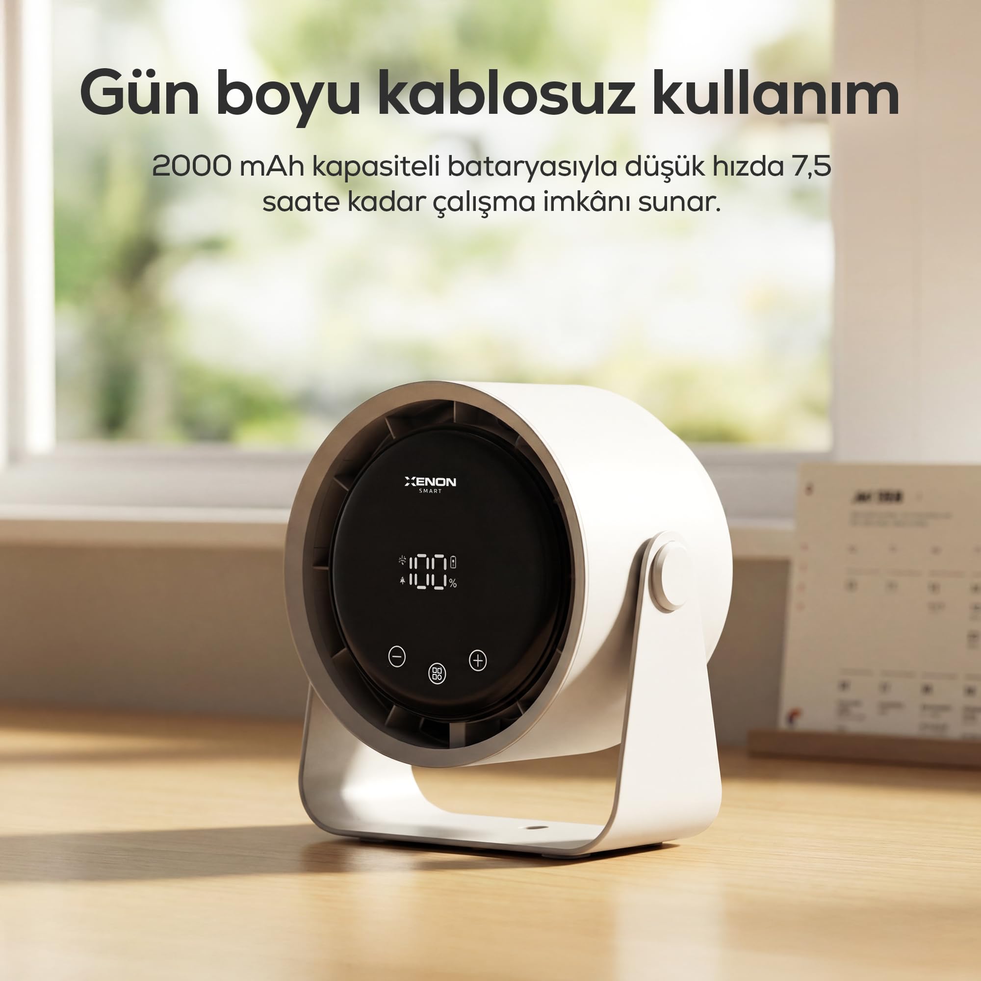 Xenon Smart Taşınabilir Masaüstü Fanı | 100 Kademe Kontrol0 Şarjlı Dokunmatik Ekran 2000mAh USB-C X6113
