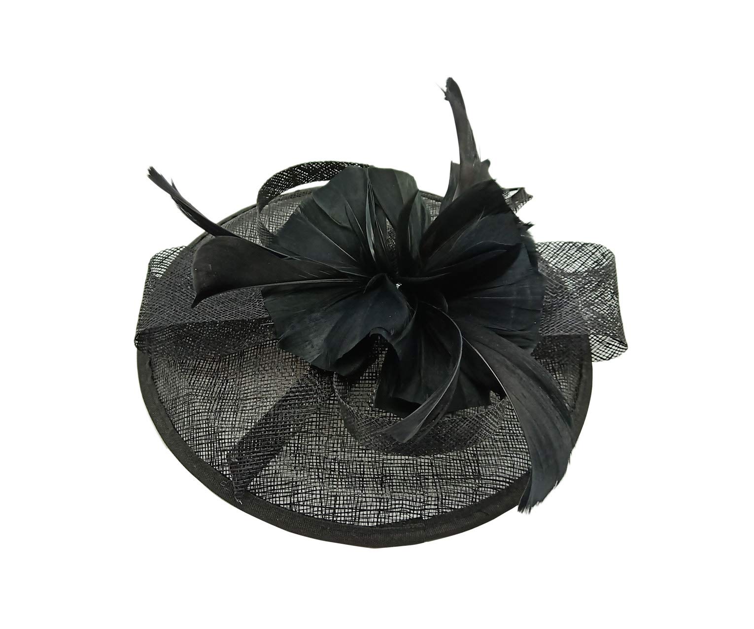 Finecy In New Women Ladies Feather Pillbox Fascinator Headband Wedding Royal Ascot Formal Race (Black)