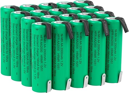 Tenergy AA 1.2V NiMH 2000mAh Pilas AA recargables con parte superior plana con pestañas, paquete de 20