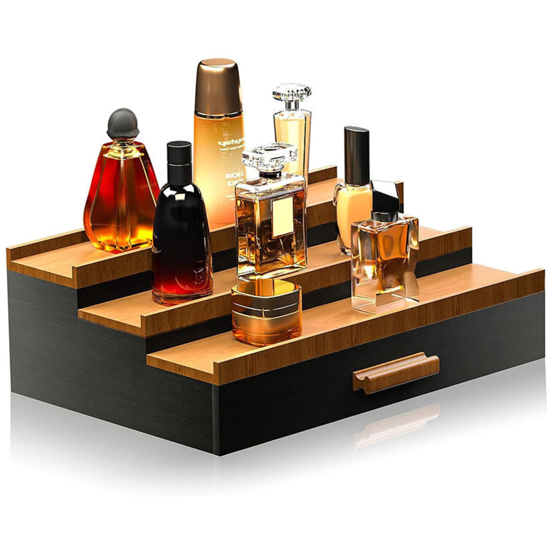 Organizador de perfumes de madera contra el desorden de colonias en cómodas y estantes