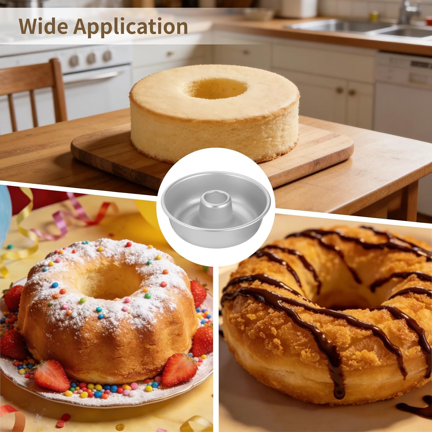 Aluminum Ring Cake Pan, Anodized Non-Stick Round Pound Cake Mold with Central Chimney Tube, Even Heating & Easy Release, 9.1 x 3 Inch for Chiffon, Chocoflan, Donuts and Baking Desserts