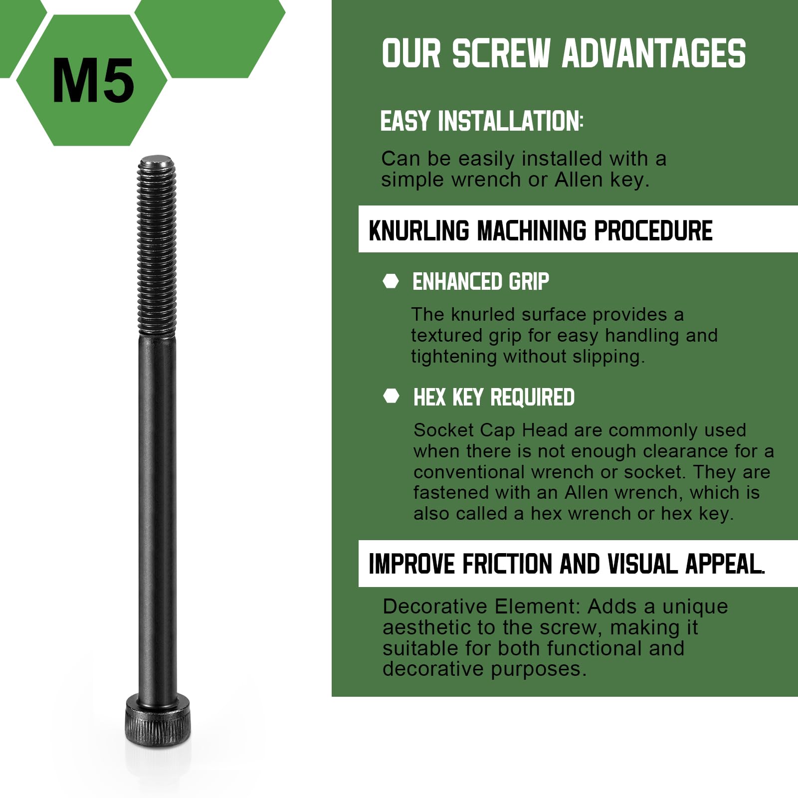uxcell Hex Socket Bolts (M5-0.8x70), Grade 12.9 Carbon Steel Hex Socket Drive Screws, Black, 30 Pcs, M5-0.8x70mm - Image 3