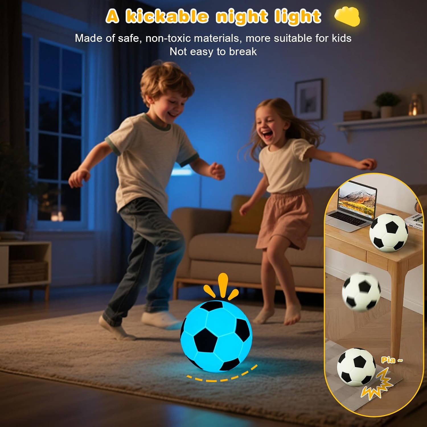 Soccer Silicone Night Light，Rechargeable Small Lamp Dimmable with Soft Touch,Soft Bedside Pat Table Lamp, Cute Room Decor Gift for Kids