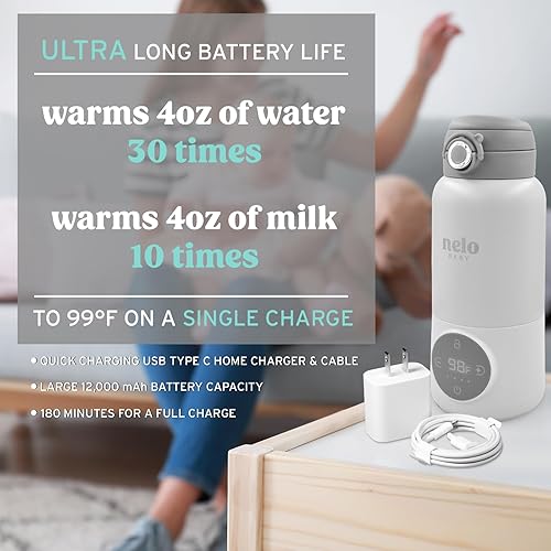 Miniatura 4 de NELO Calentador de leche portátil con gran capacidad de 16 onzas, carga súper rápida, calentamiento rápido, inalámbrico, fórmula, leche materna y