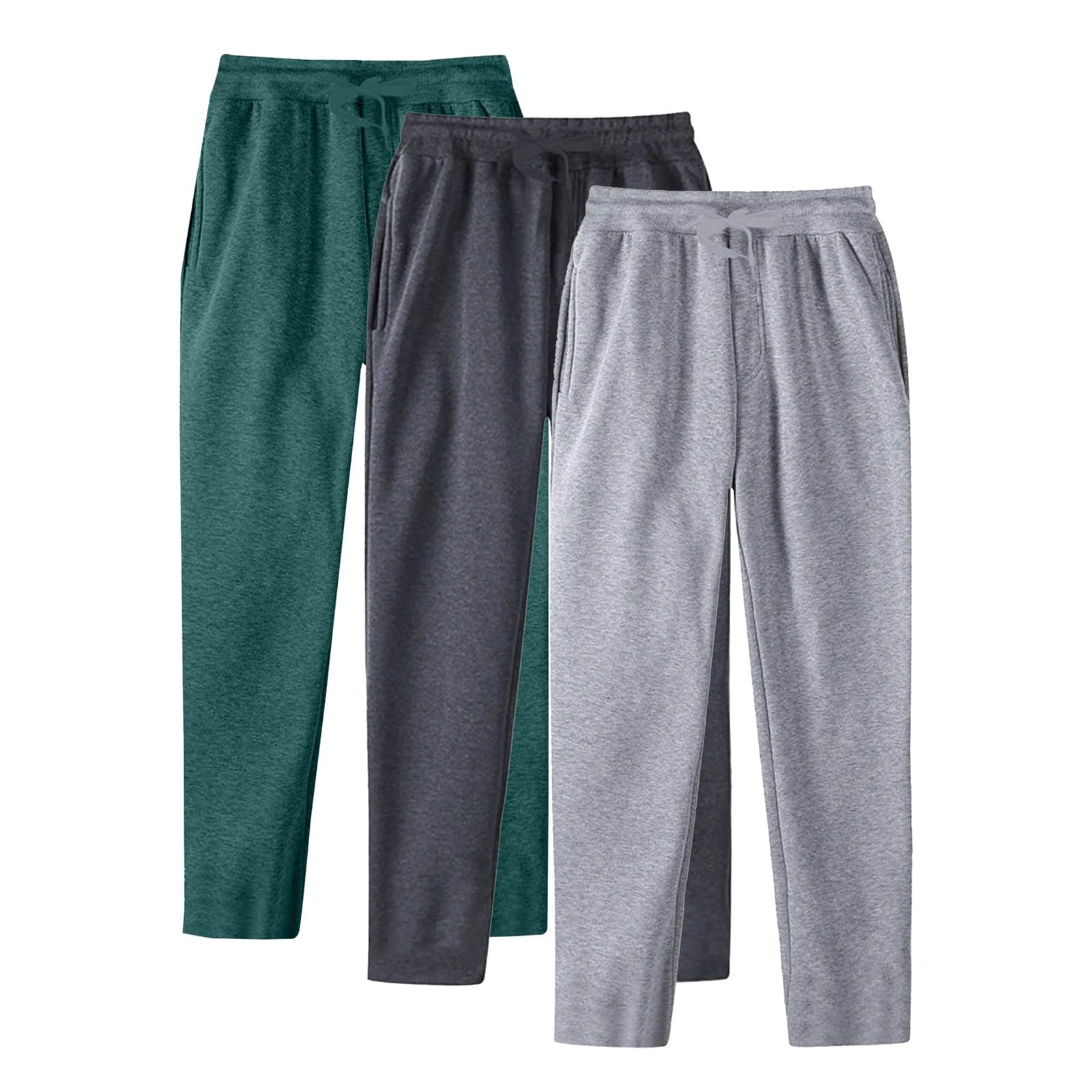 Pack de 3 pantalones de chándal holgados para hombre, pantalones largos de ocio, cintura elástica con cordón, pantalones largos de verano, pantalones lisos para exteriores, transpirables, cómodos