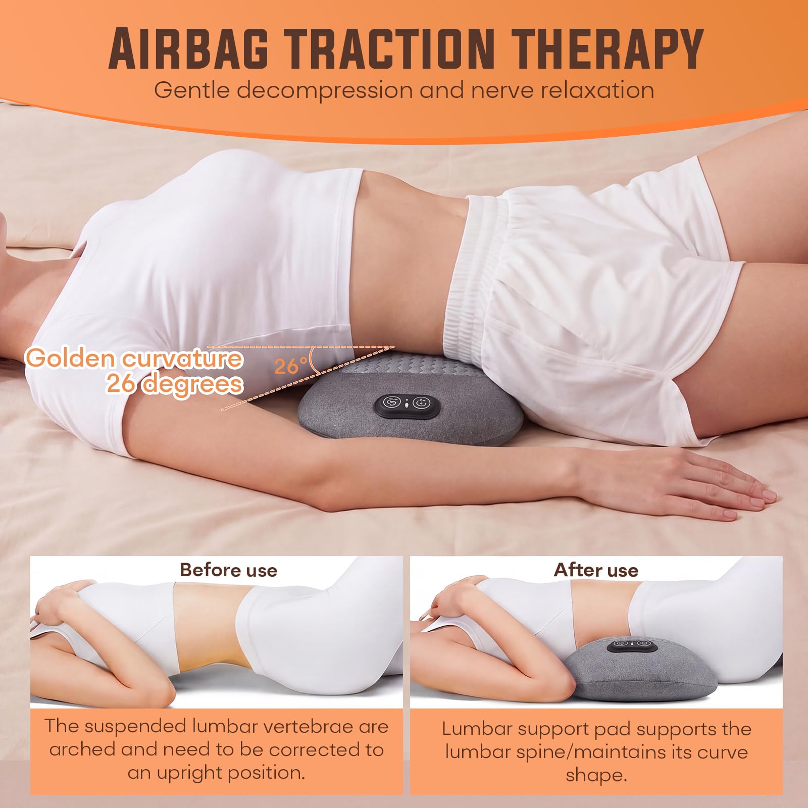 3-in-1 Ergonomisches Rückenmassagegerät, Wärme, Vibration,Zug,back massager | Dieses Massagegerät rücken mit Zugfunktion, Vibration & Wärmefunktion, Vielseitiges Massagekissen für Zuhause, Büro und Auto