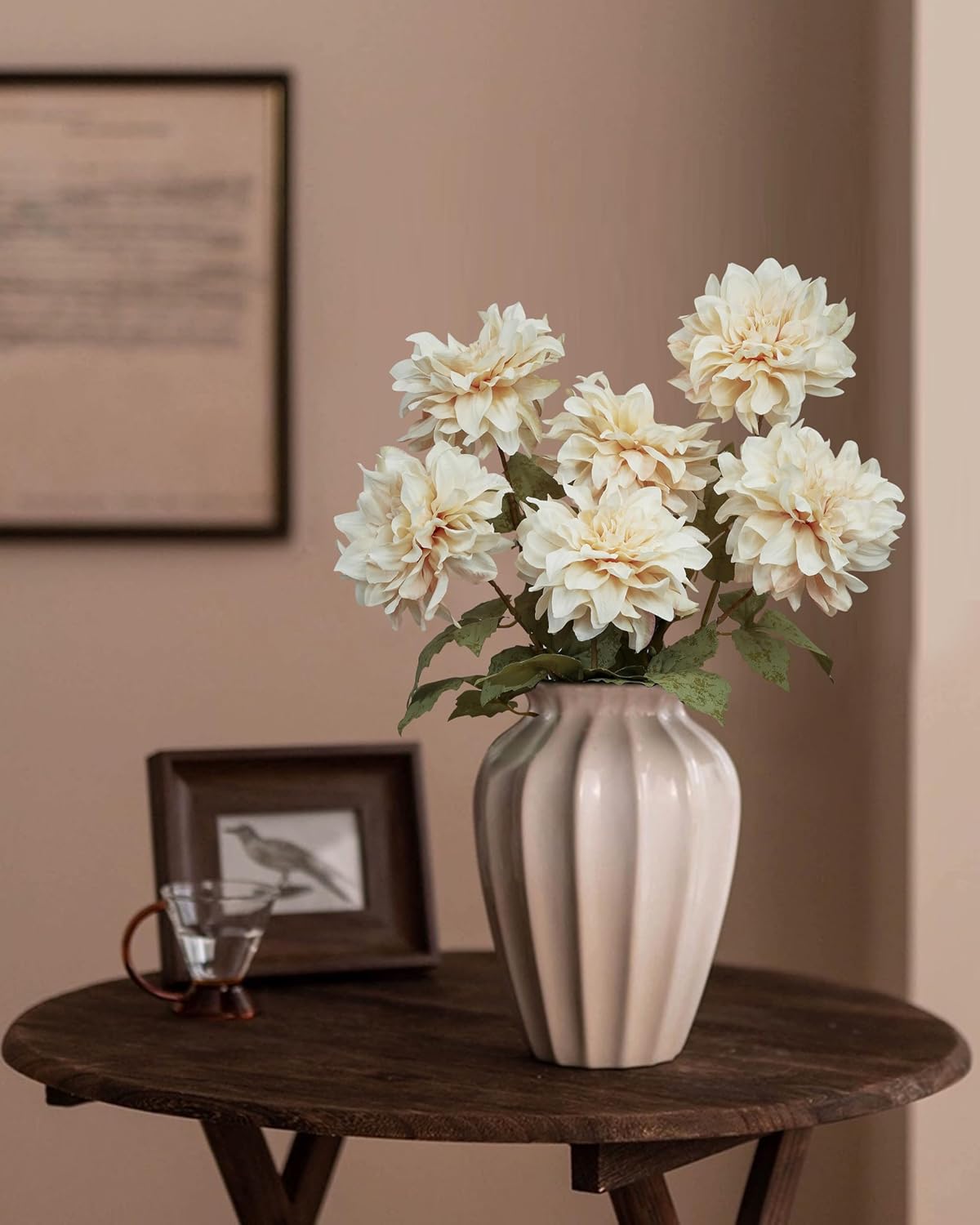 DuHouse 6PCS Artificial Dahlia Flowers,23.5" Long Stems Fake Flowers for Home Decor Wedding Centerpieces,DIY(Light Champagne)