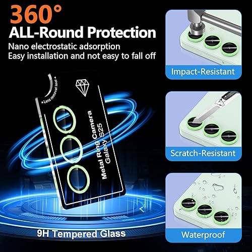 Vista 230 de para Samsung Galaxy Z Flip 7 Protector de Lente de Cámara, Cubierta de Lente de Vidrio Templado con Anillo de Metal Individual, [Fuerte Adhesión] 1